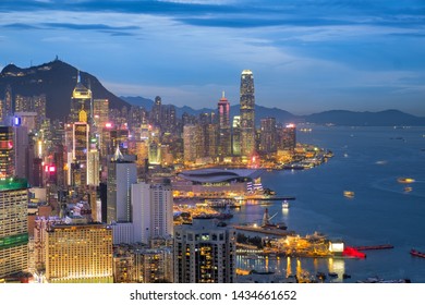 Night Scenery Of Hong Kong Skyline From Braemar Hill