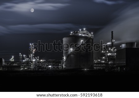 Night shot of chemical plant in Wesseling near Cologne