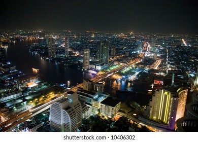 Night Shot Of A City Skyline. Bangkok Thailand.