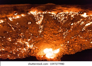 Night Shot Of The Derweze Gas Crater In Karakum Desert (Turkmenistan)