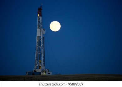 Night Shot Drilling Rig Potash Mine Saskatchewan Canada