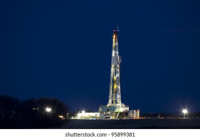 Night Shot Drilling Rig Potash Mine Saskatchewan Canada