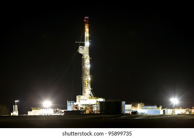 Night Shot Drilling Rig Potash Mine Saskatchewan Canada