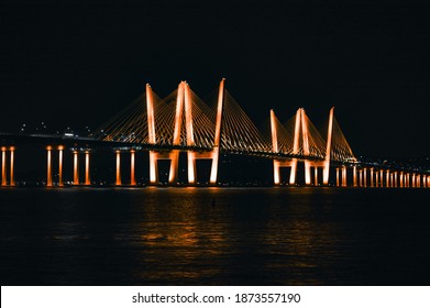 A Night Shot Of The Mario Cuomo Bridge (what I Still Habitually Call The Tappan Zee Bridge), Adorned In Orange. 