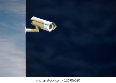 Night Shot Of Security Or CCTV Camera On The Modern Building