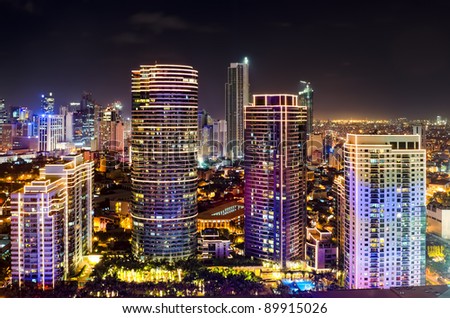 Night shot of skyline of Makati, Philippines