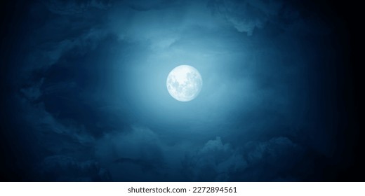 Night sky, clouds with full moon. Nature landscape