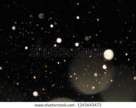 A night sky filled with spirit energy orbs of different sizes lit up by the camera flash. Some say they are ghosts or angels or spirit energy. 