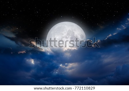 Night sky with full moon in the clouds 
