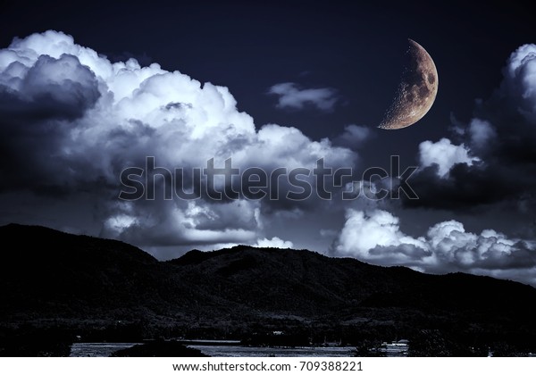 night sky\
with moon and clouds, background night\
sky.