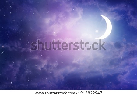 Night sky and moon, stars,Ramadan Kareem celebration.