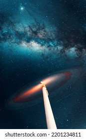 Night Sky Over A Spinning Wind Turbine, Long Exposure