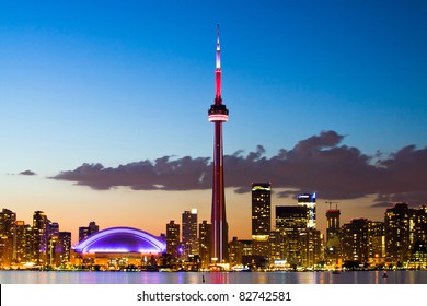 Night Sky Over Toronto Cityscape During Sunset. Taken From Center Island.