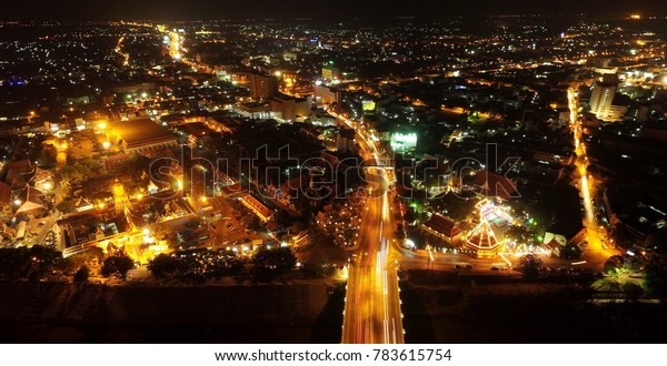 Night sky street\
city in Phitsanulok,\
Thailand