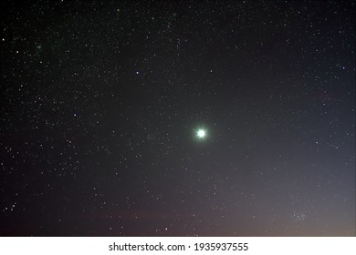 The Night Sky With Venus And Pleiades.