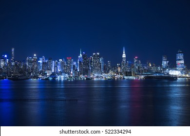 Night Skyline Of New York City. 