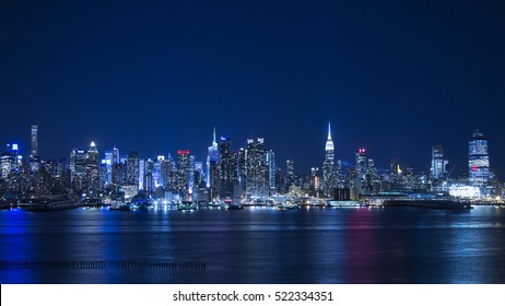 Night Skyline Of New York City. 