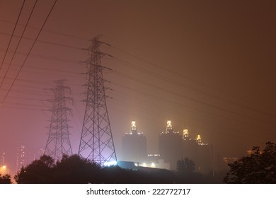 Night In Smog In Beijing City.