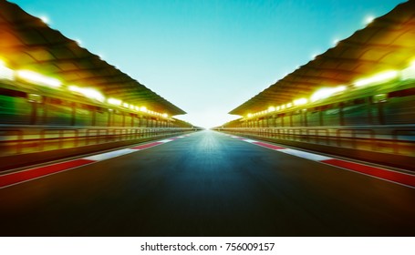 Night Speedy Motion Blur International Race Track .