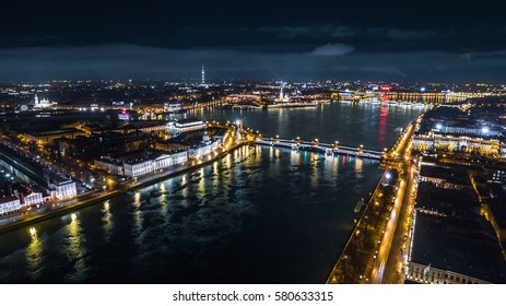 Night St. Petersburg And Neva River, Russia