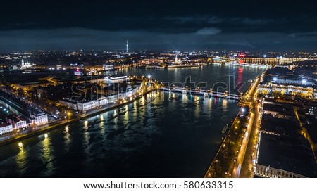 Night St. Petersburg and Neva River, Russia