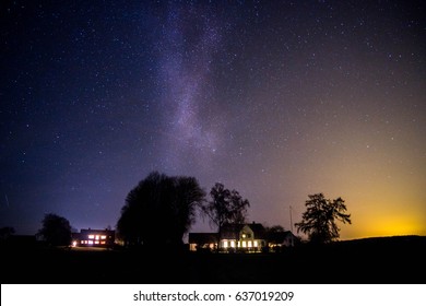 night stars milky way farm house denmark