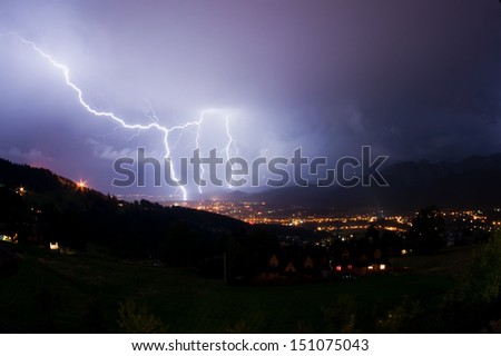 Night storm near Zakopane in Tatra Mountains, Poland.