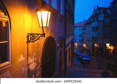 Night street lamp in Prague Czech Republic