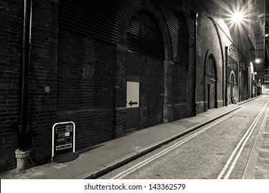 Night street in London at Sepia Color, Britain