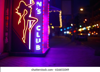 Night Street, Neon Sign, Men's Club, Strip Club
