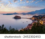 Night Sveti Stefan sea islet view from up (Montenegro, 6 kilometres southeast of Budva)