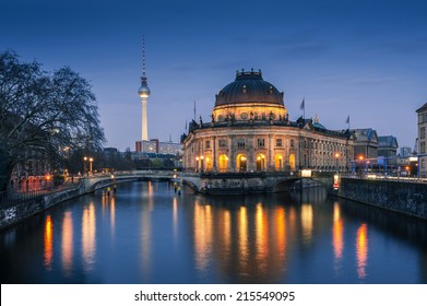 night time illuminations of the Museum Island in Berlin, Germany.