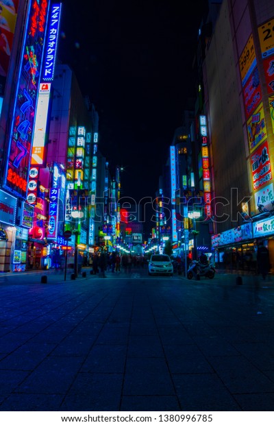 Night time lapse street at the neon town. Shinjuku ward
Kabuki-cho Tokyo Japan - 02.05.2019 : It is a center of the city in
tokyo. camera : 