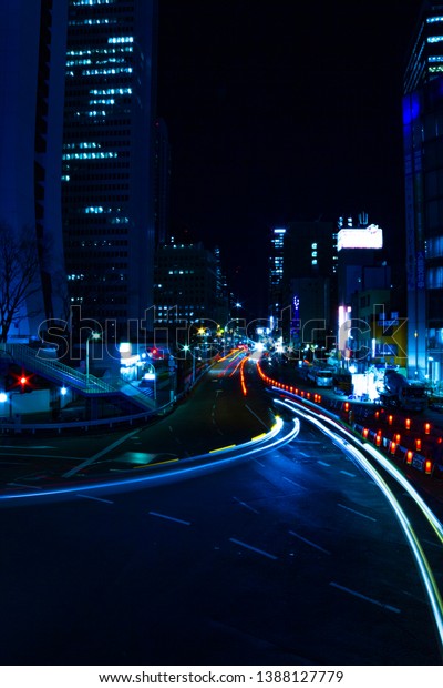Night time lapse urban street\
at the business town. Shinjuku-ward Shinjuku Tokyo Japan 01.22.2019\
: It is a city location in Tokyo. camera : Canon EOS 5D\
mark4