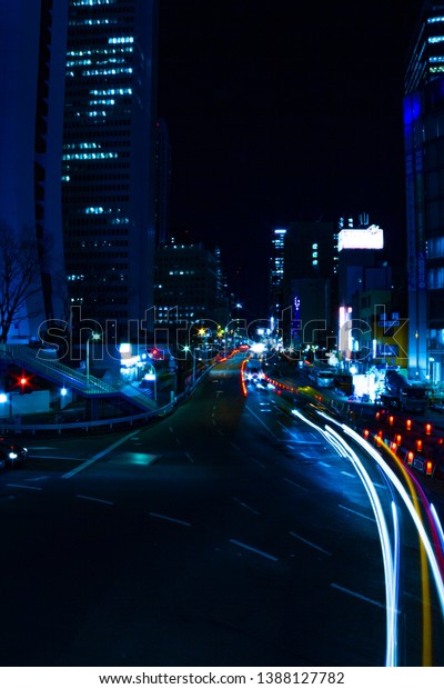 Night time lapse urban street\
at the business town. Shinjuku-ward Shinjuku Tokyo Japan 01.22.2019\
: It is a city location in Tokyo. camera : Canon EOS 5D\
mark4