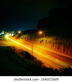 Night Time Long Exposure Of City Road In Sheffield, Alabama 