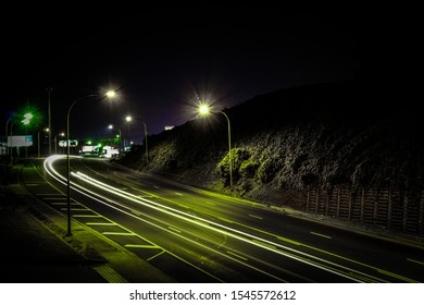 Night Time Long Exposure Of City Road In Sheffield, Alabama 