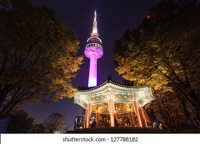 A Night Time Shot Of N Seoul Tower