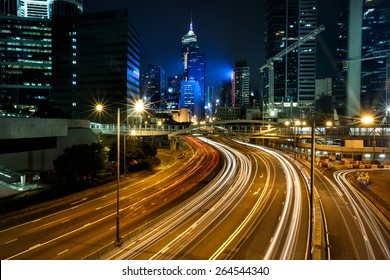 Night Time Traffic Light In Hong Kong City