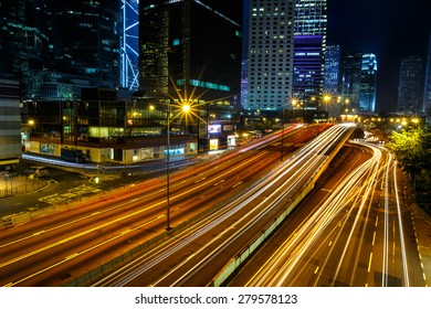 Night Time Traffic Light In Hong Kong City