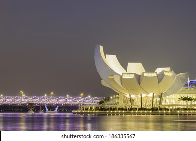 Night time view Artscience museum ,Singapore - Powered by Shutterstock