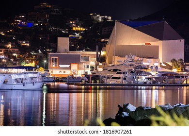 Night Time View Of The Cabo San Lucas Marina And Skyline.