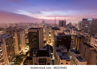 Night Time View Of Sao Paulo City In Brazil