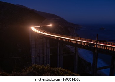 Night Traffic At Bixby Creek Bridge, Big Sur, California