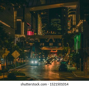 At Night The Traffic In Brickell Miami