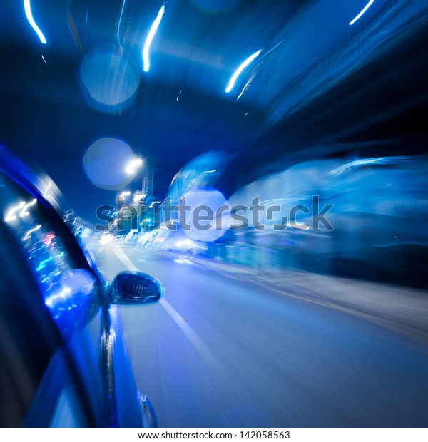 Night traffic of highway\
driving car