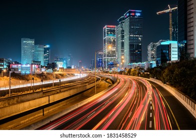 Night traffic in Tel Aviv city