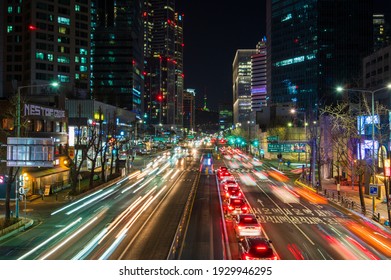 Night traffic at Yongsan city in seoul,south korea. 2 February 2020
