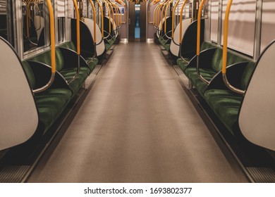 Night train without passengers ,Empty modern green seat perspective view