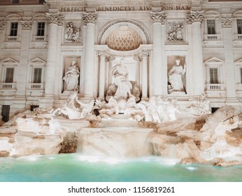 Night at Trevi Fountain, most famous fountain in Rome, Italy.